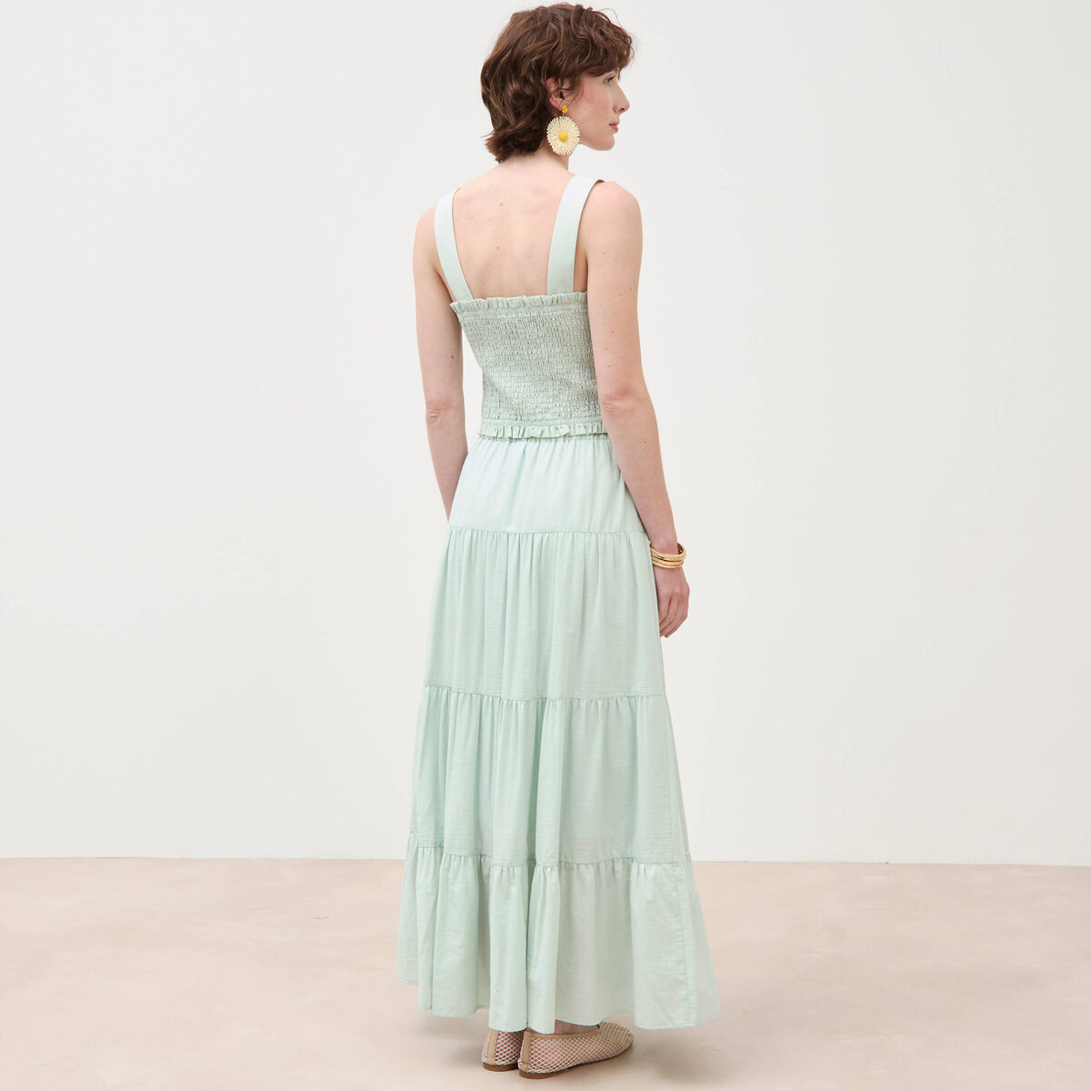 Top cintr&eacute; court &agrave; bretelles col carr&eacute; vert pastel femme