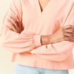 Sweat manches longues col polo rose saumon femme
