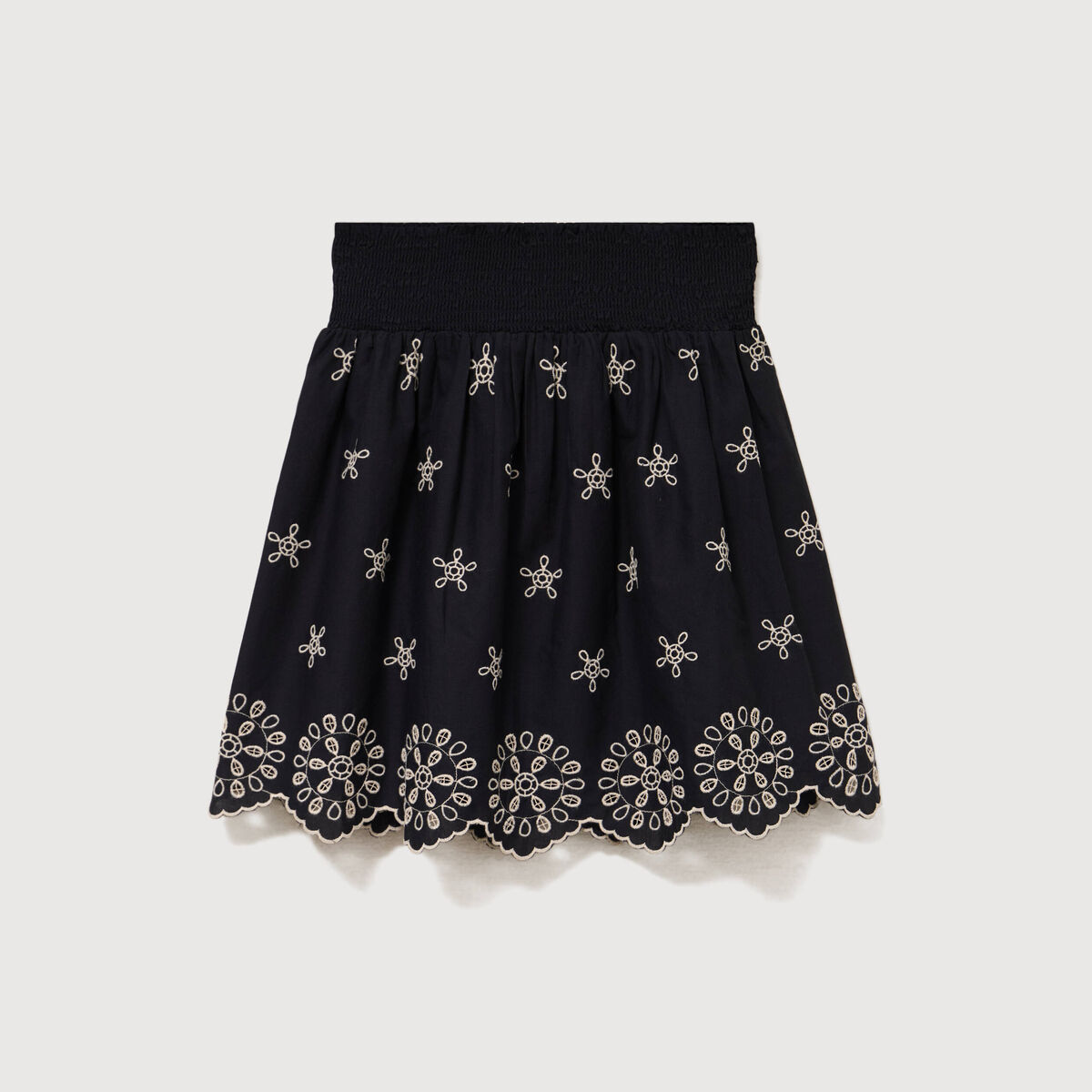 Jupe taille haute doubl&eacute;e en coton noir femme