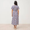 Robe droite 3/4 col v manches courtes bleu femme