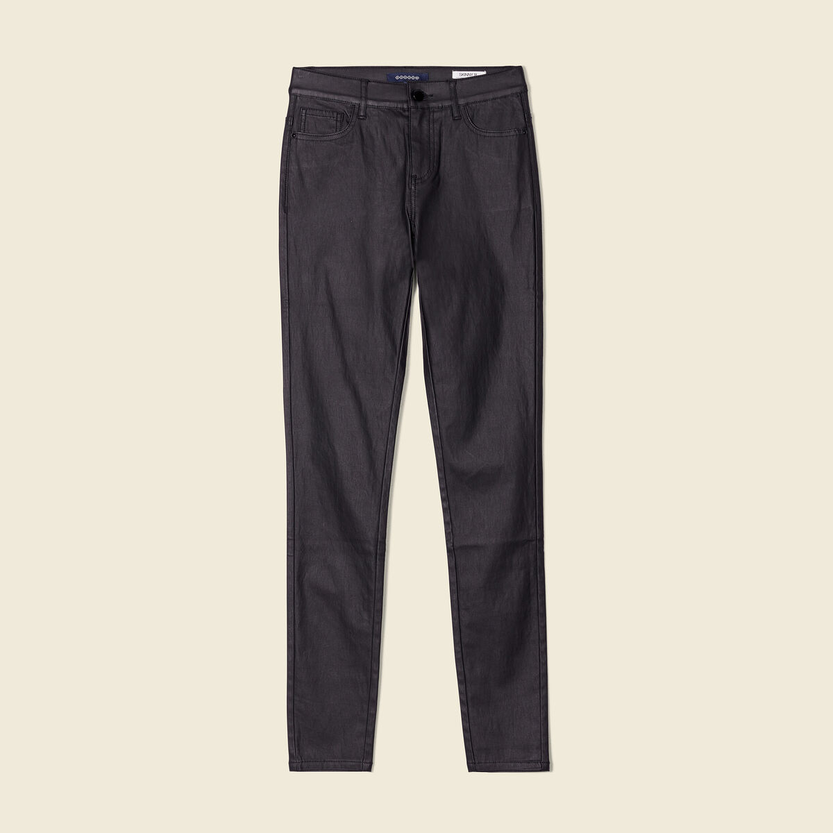 Tregging skinny denim noir enduit femme