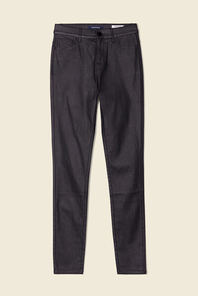 Tregging skinny denim noir enduit femme