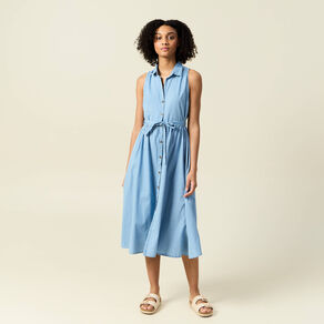 Robe longue trapèze jean denim bleach femme