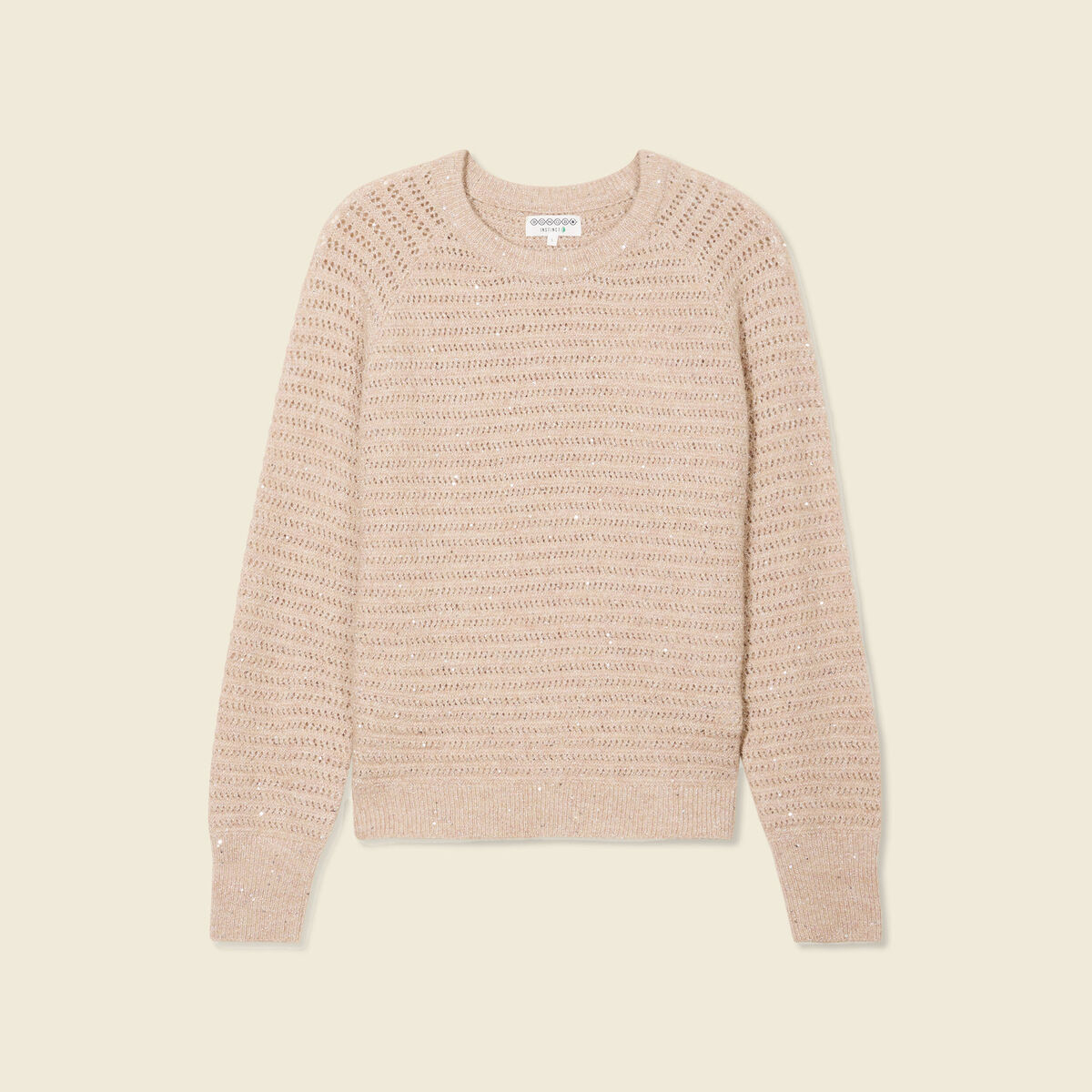 Pull manches longues sequins rose clair femme