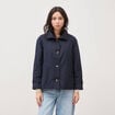 Trench droit court col montant bleu fonc&eacute; femme