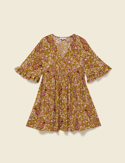 Robe col v manches au coude vert olive femme