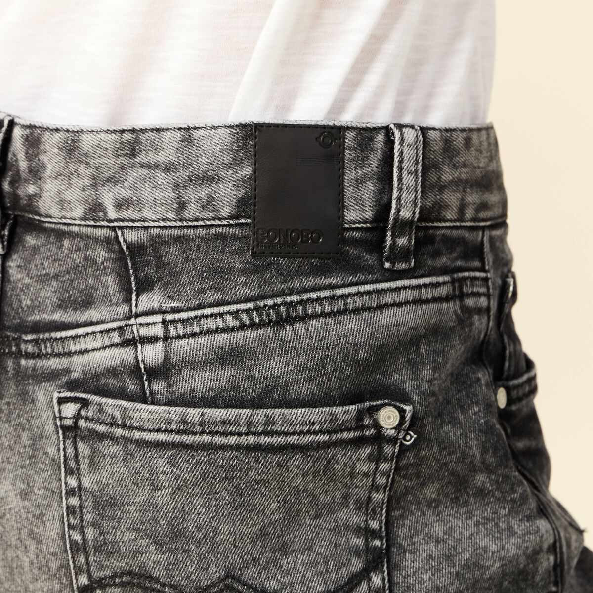 Jeans girlfriend 5 poches denim snow gris femme