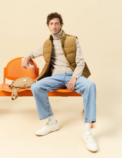 Doudoune droite courte sans manches camel homme