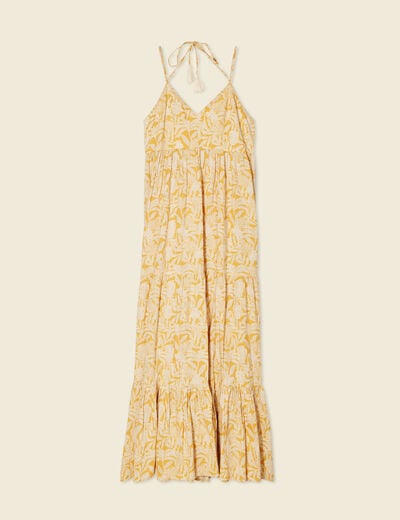Robe longue évasée bretelles jaune femme