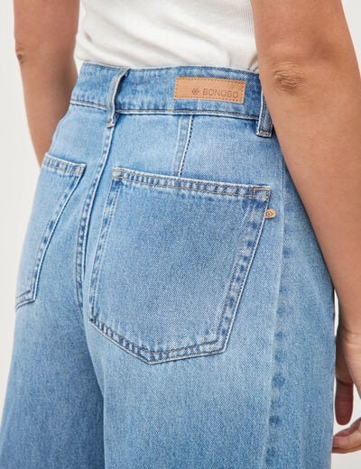 Jeans barrel taille haute broderie denim used femme