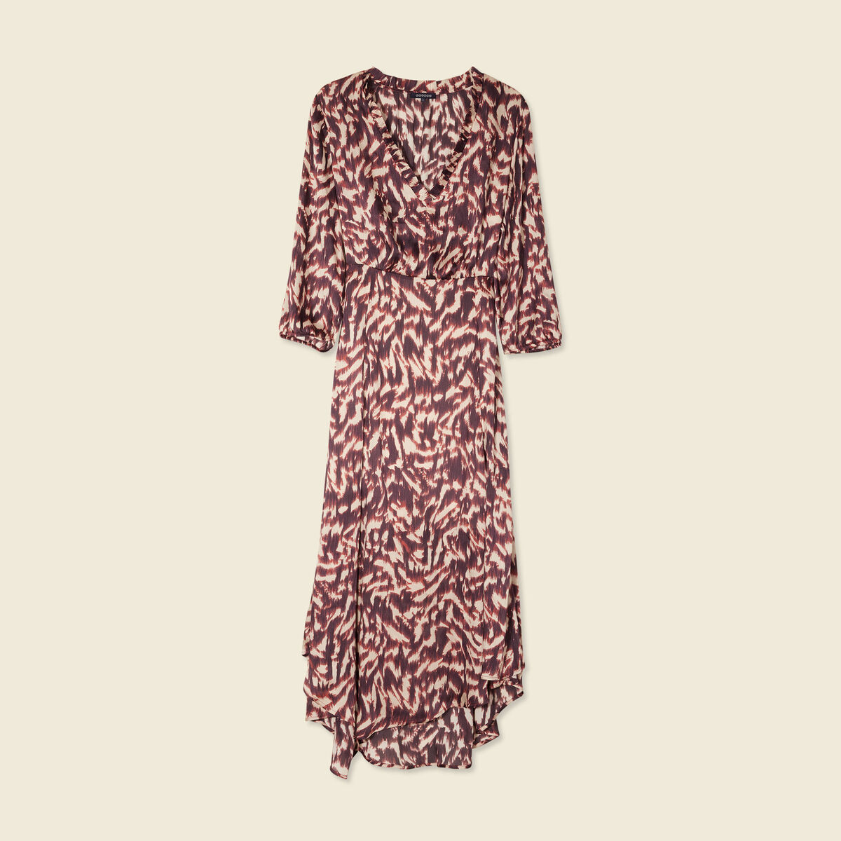 Robe longue évasée fluide marron femme