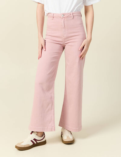 Pantalon large taille haute en jeans rose clair femme
