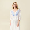 Blouse manches 3/4 brod&eacute;e ecru femme