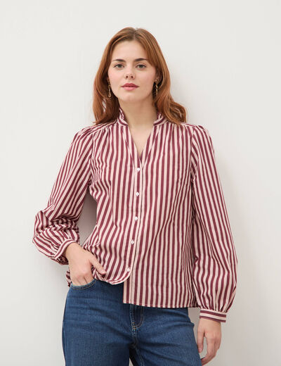Chemise droite manches longues rouge fonc&eacute; femme