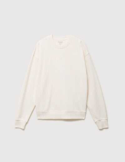 Sweat col rond manches longues en coton ecru homme