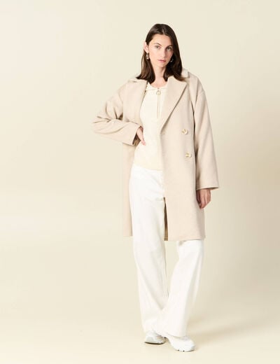 Pull &agrave; capuche zipp&eacute; creme femme