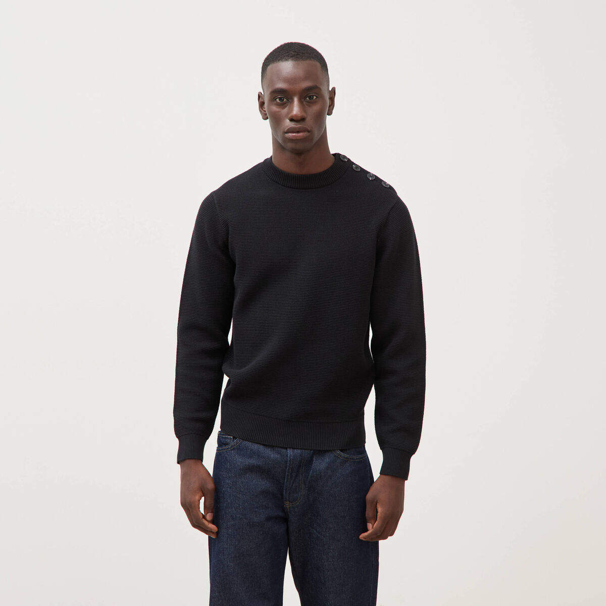 Pull manches longues col rond noir homme