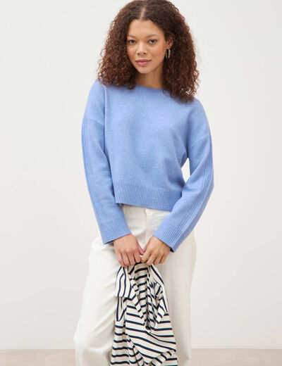 Pull col rond manches longues bleu clair femme