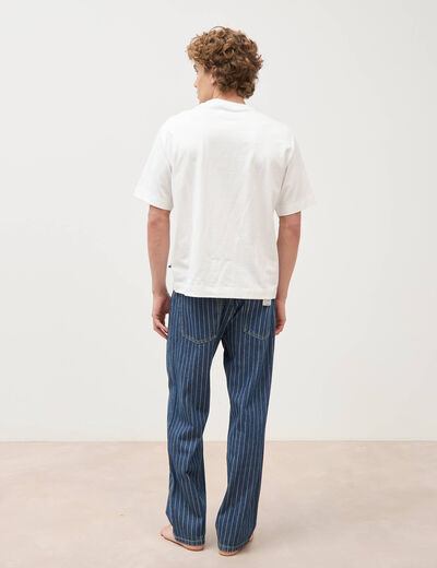 T-shirt print&eacute; en coton manches courtes ecru homme