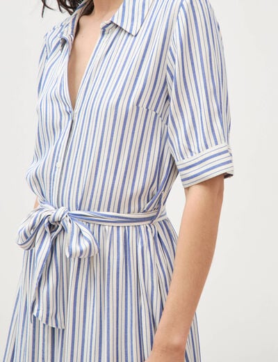 Robe manches courtes col am&eacute;ricain ecru femme