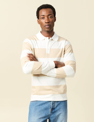 Sweat col polo manches longues sable homme