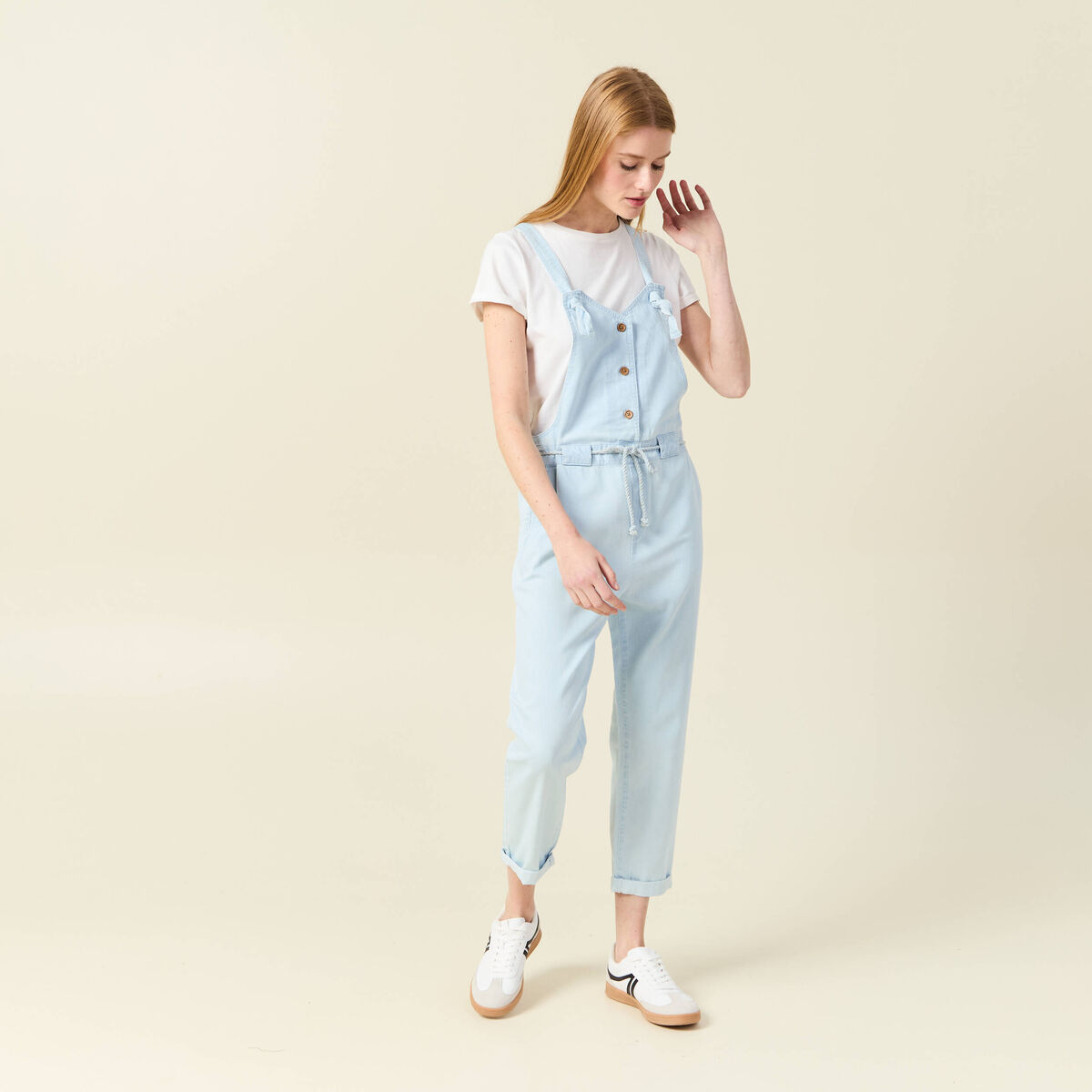 Salopette en denim denim bleach femme