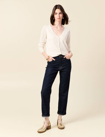 Gilet manches longues boutonn&eacute; creme femme