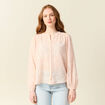 Blouse manches longues brodée rose poudrée femme