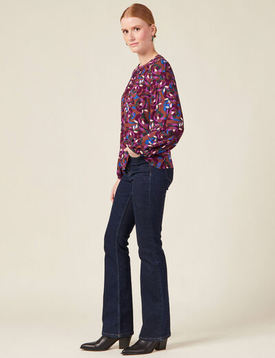 Blouse manches longues col rond marron femme