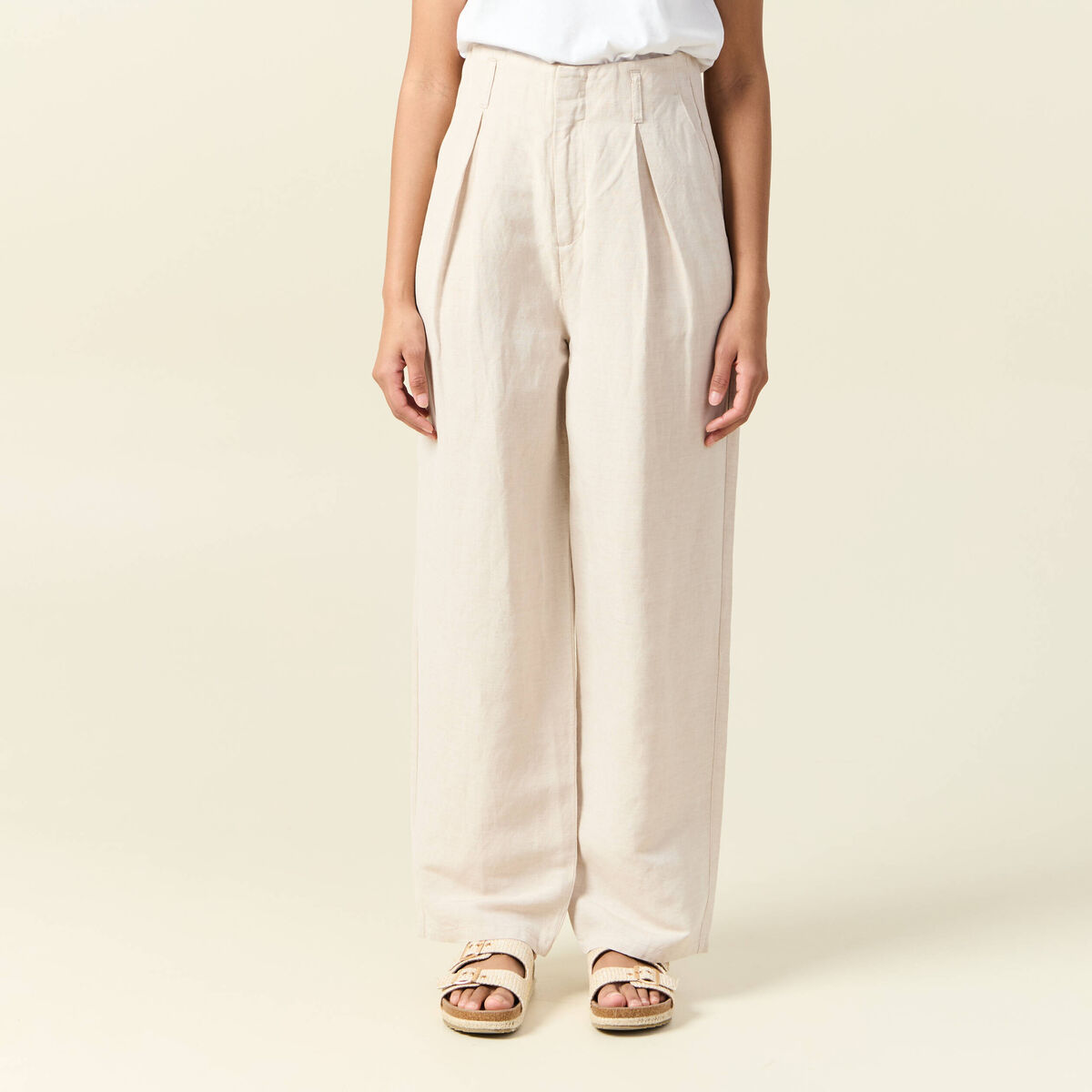 Pantalon large à pinces sable femme