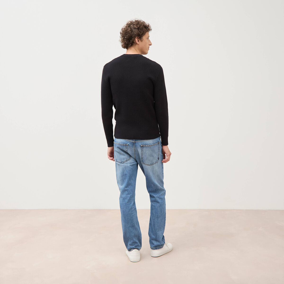 Pull col rond manches longues noir homme