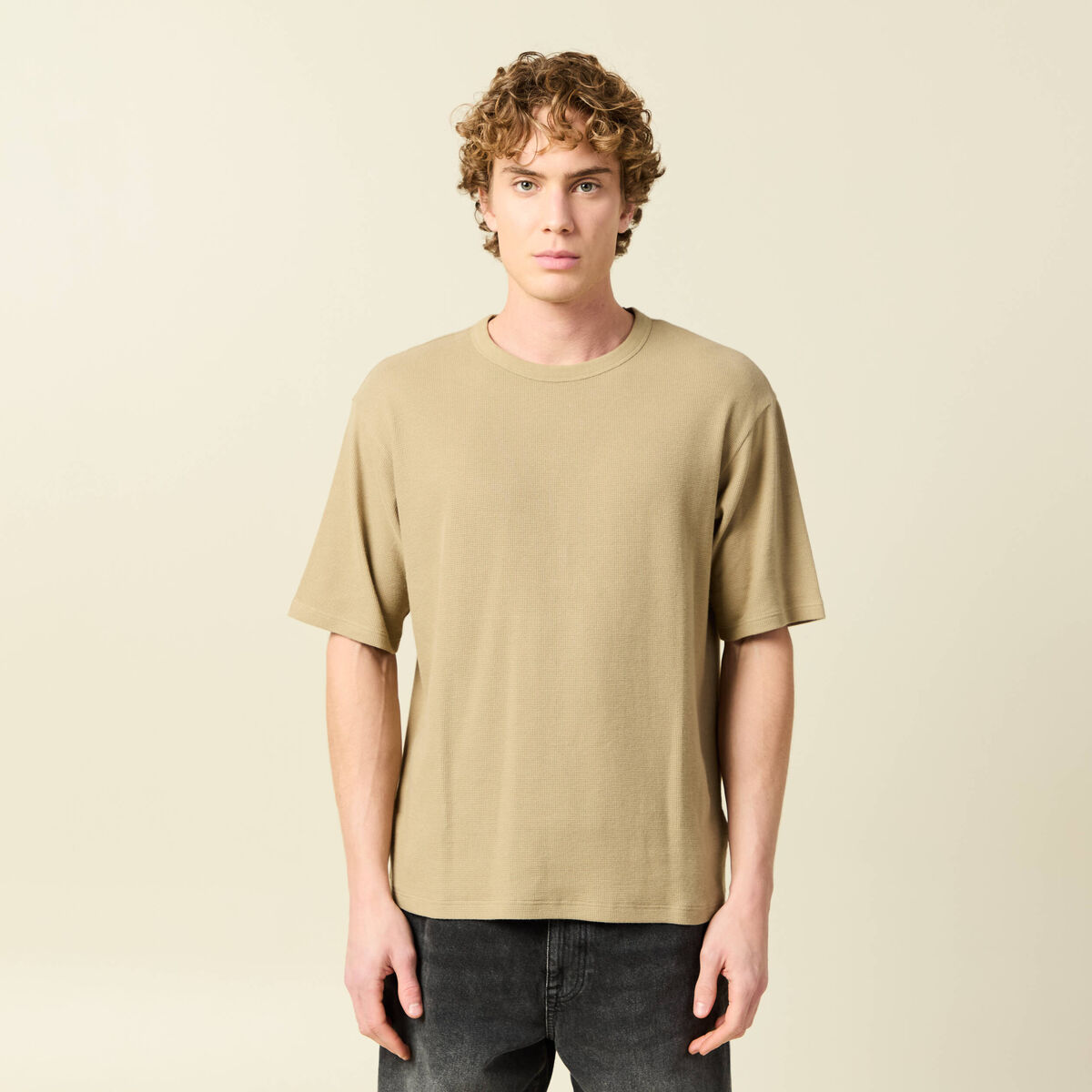 T-shirt ample en coton manches courtes beige fonce homme