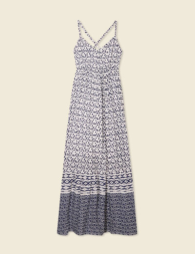 Robe longue évasée fluide bleu femme