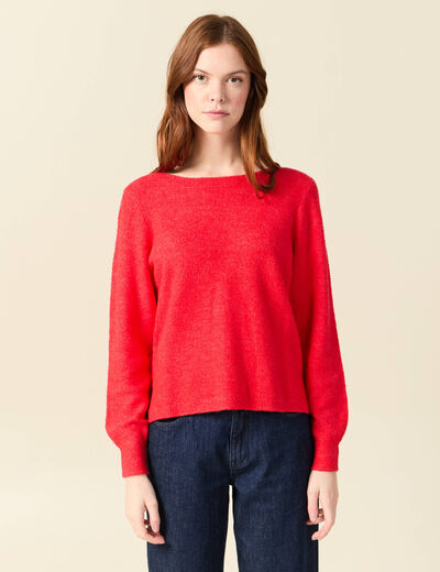 Pull col bateau manches longues rouge femme