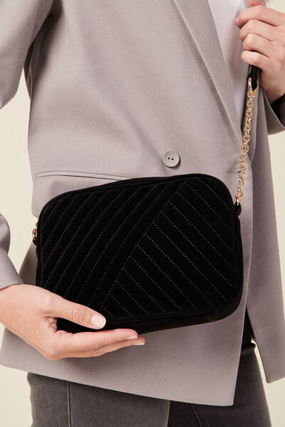 Sac velours en bandoulière noir femme