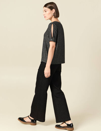 T-shirt manches courtes brillant noir femme