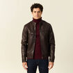 Blouson simili cuir marron foncé homme
