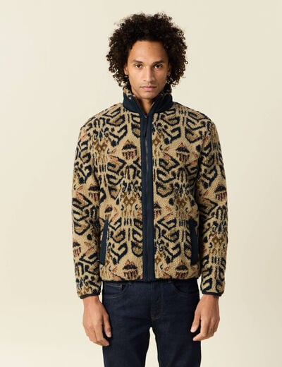 Gilet manches longues zippé sherpa beige homme