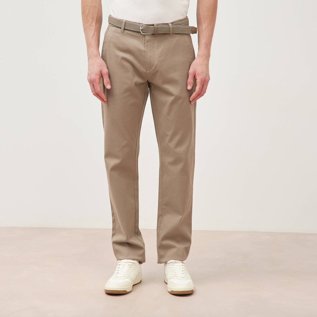 Pantalon straight longueur 32 ceinture taupe homme