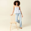 Top col droit &agrave; bretelles en coton bleu clair femme