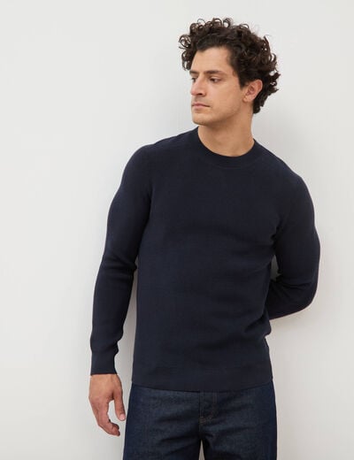 Pull manches longues col rond bleu marine homme