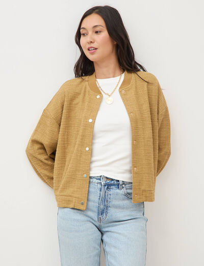 Veste droite manches longues tweed camel femme