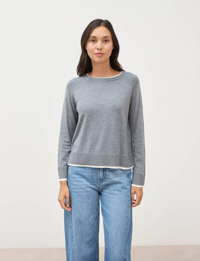 Pull droit col rond manches longues gris clair femme