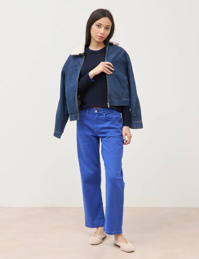 Pull fin col rond manches longues bleu fonc&eacute; femme