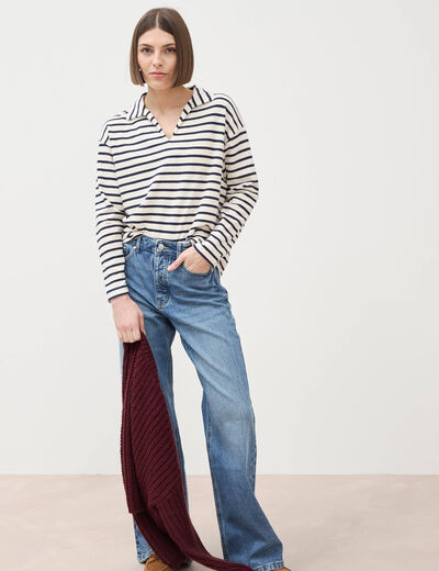 Jeans large taille haute denim stone femme