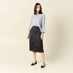 Jupe midi droite satin gris fonc&eacute; femme