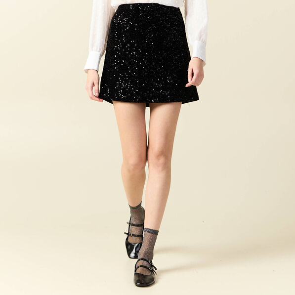 jupe droite velours sequins noir femme Jupe droite velours sequins noir femme