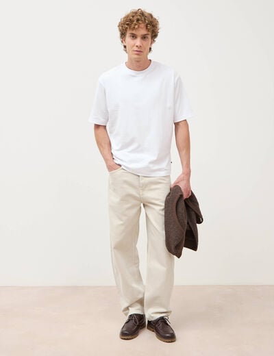 Jeans large longueur 32 en coton denim beige homme