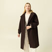 Manteau droit long col montant marron fonc&eacute; femme