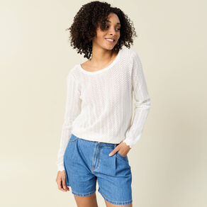 Gilet dos devant ajouré ecru femme